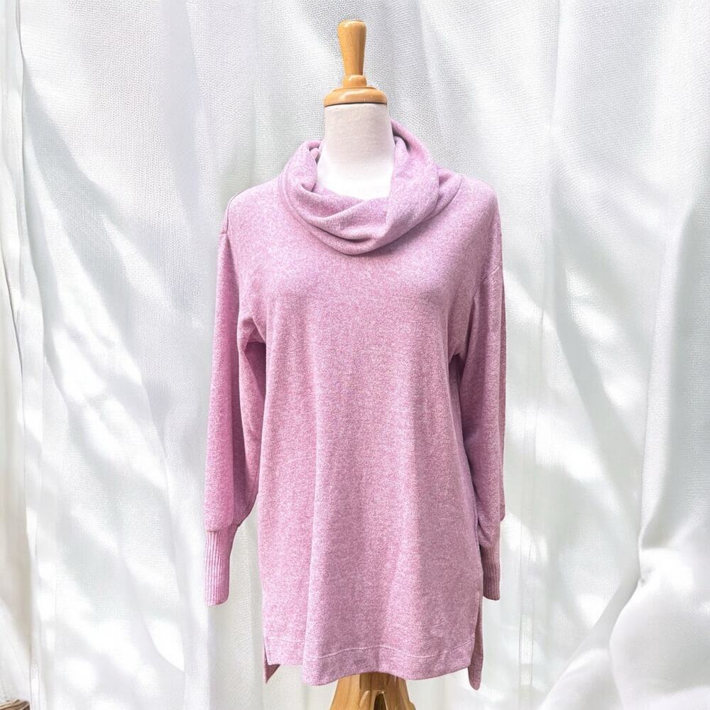 Maeve Anthropologie Sweater Shirt Sz M Purple‎ Draped Neck Puff Sleeve Step Hem
